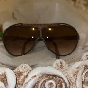 Vintage Yves Saint Laurent YSL Oversized Leather 1980 France Sunglasses